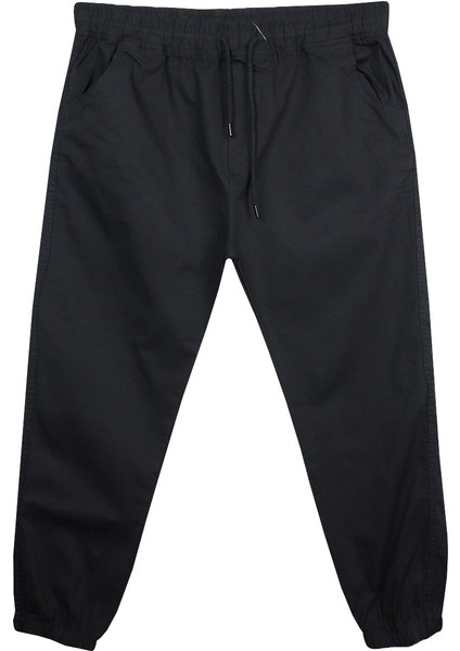 Erkek Büyük Beden 118 KILO-180 Kilo Arası Için Uygun Bağcıklı Gabardin Jogger Pantolon Siyah