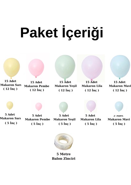 Balon Seti Makaron Sarı-Pembe-Yeşil-Lila-Mavi 100 Lü Balon Zinciri Seti indirimleri
