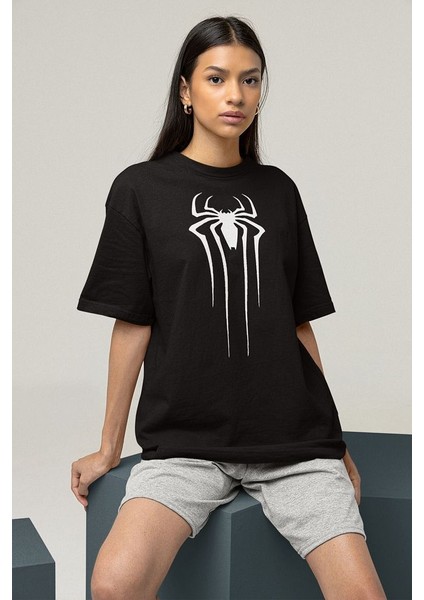 Örümcek Adam Film Logo Baskılı Unisex Marvel Oversize Tişört modelleri