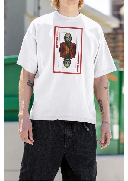 Oversize Kötü Adam Film Karakteri Joker Kartı Baskılı Oversize Tişört