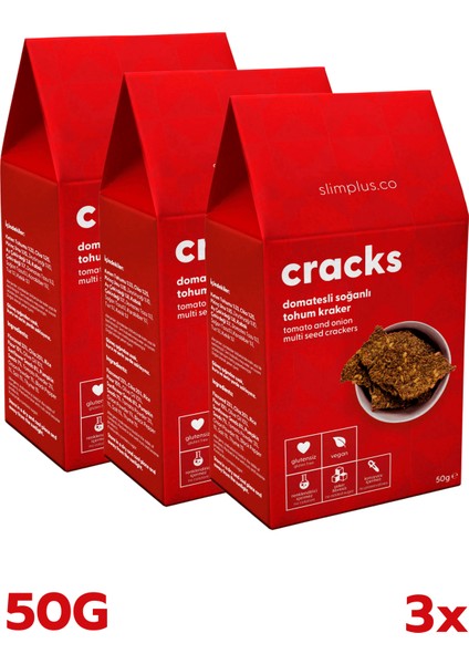 3 Paket Domates Soğanlı Glutensiz Vegan Tohum Kraker Cracks 50gr