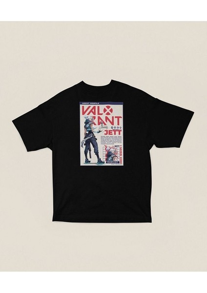 Valorant Dualist Karakter Baskılı Unisex Tişört, Oversize Jett Oyun Karakteri Tişört