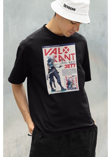 Valorant Dualist Karakter Baskılı Unisex Tişört, Oversize Jett Oyun Karakteri Tişört