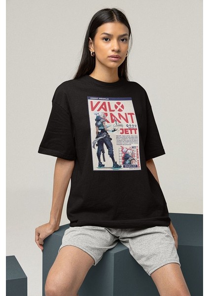 Valorant Dualist Karakter Baskılı Unisex Tişört, Oversize Jett Oyun Karakteri Tişört
