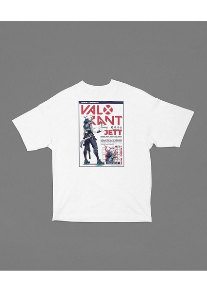 Valorant Dualist Karakter Baskılı Unisex Tişört, Oversize Jett Oyun Karakteri Tişört
