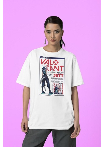 Valorant Dualist Karakter Baskılı Unisex Tişört, Oversize Jett Oyun Karakteri Tişört
