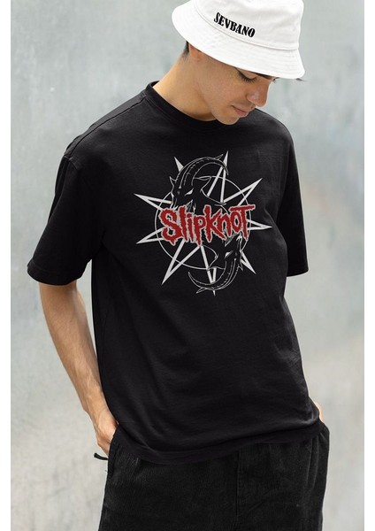 Keçi Slipknot Grubu Baskılı Unisex Tişört, Oversize Rock Metal Müzik Tişört