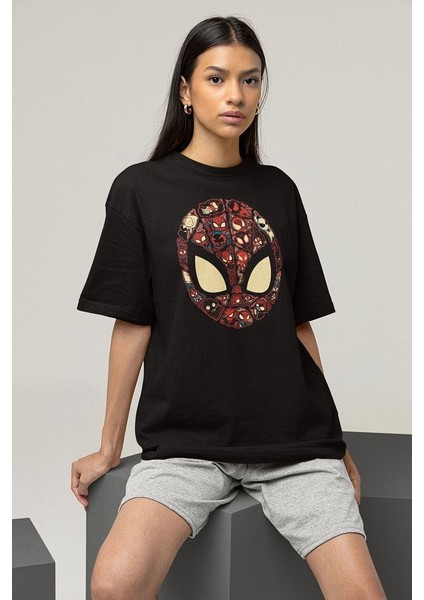 Maske Örümcek Adam Baskılı Unisex Oversize Marvel Tişört