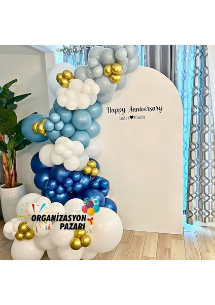 Balon Seti Beyaz-Gecemavisi-Fırtınamavisi-Dumangri-Krom Gold 60 Lı Balon Zinciri Seti