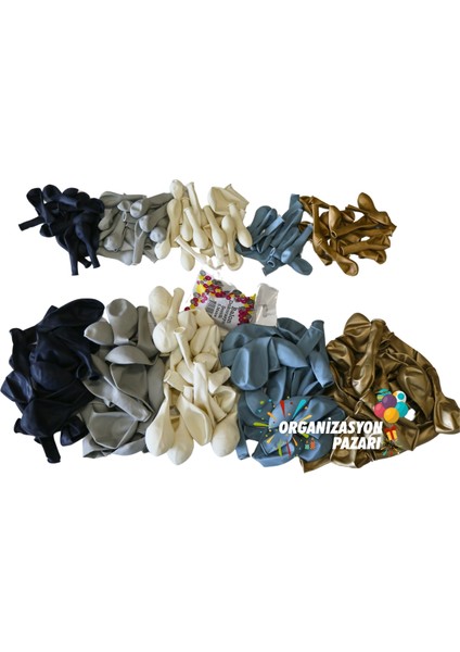 Balon Seti Beyaz-Gecemavisi-Fırtınamavisi-Dumangri-Krom Gold 60 Lı Balon Zinciri Seti modelleri