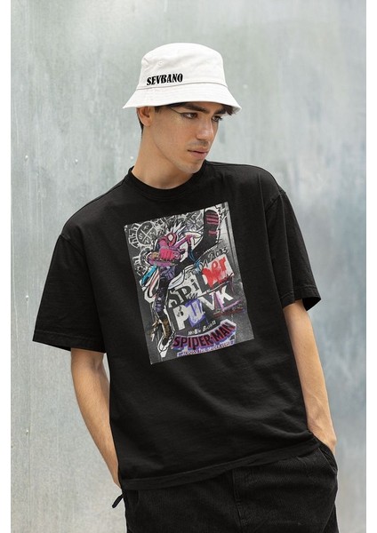 2023 Spider Man Baskılı Unisex Tişöret, Oversize Spider Punk Tişört