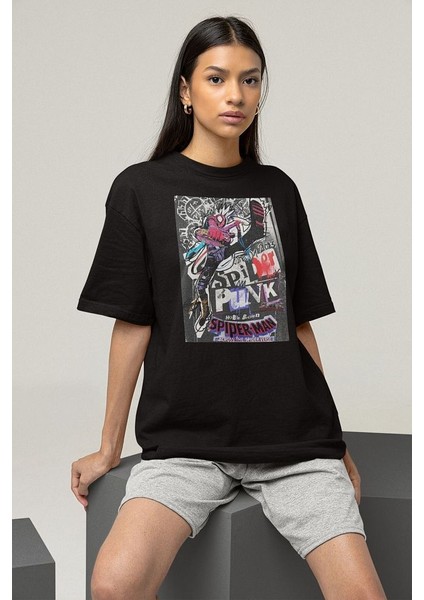 2023 Spider Man Baskılı Unisex Tişöret, Oversize Spider Punk Tişört