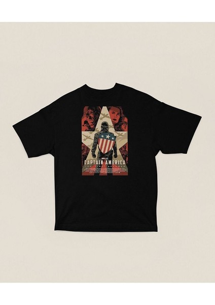 Captain America Film Afişi Baskılı Unisex Oversize Marvel Tişört
