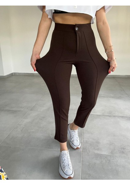 Çimalı Dar Paça Palazzo Pantolon, 4 Mevsim, En Boy Likralı, Favori Pantolon, Iş Pantolonu