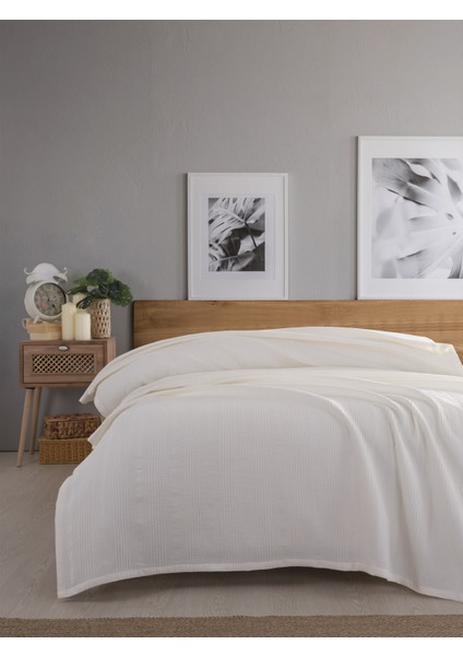 Tek Kişilik Waffle Pike 160x230 cm - %100 Pamuk - Petekli Tasarım - Gofre Pike - Krem