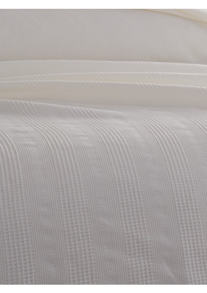 Tek Kişilik Waffle Pike 160x230 cm - %100 Pamuk - Petekli Tasarım - Gofre Pike - Krem