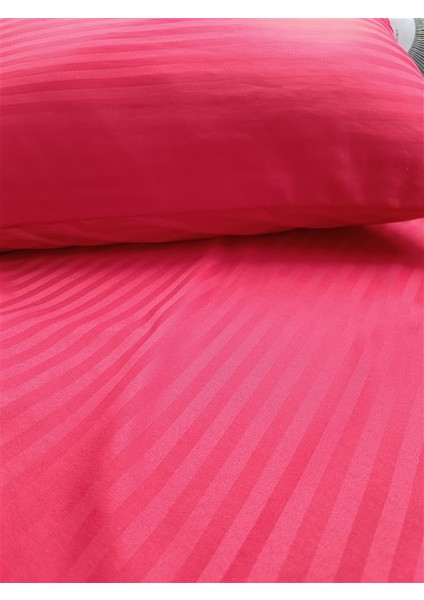 Çizgili Saten Kırmızı 2 Adet 50X70 Yastık Kılıfı