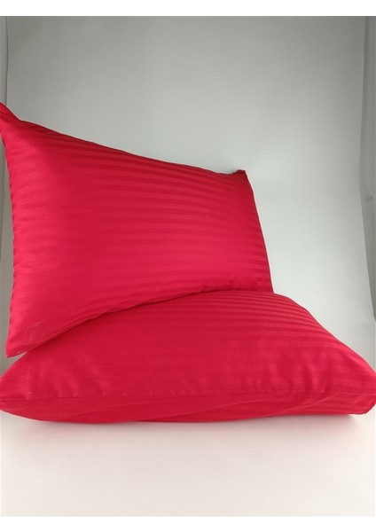 Çizgili Saten Kırmızı 2 Adet 50X70 Yastık Kılıfı modelleri