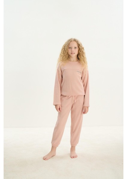 Kız Çocuk Uzun Kol Pudra Pijama Takım C0T3N7O8