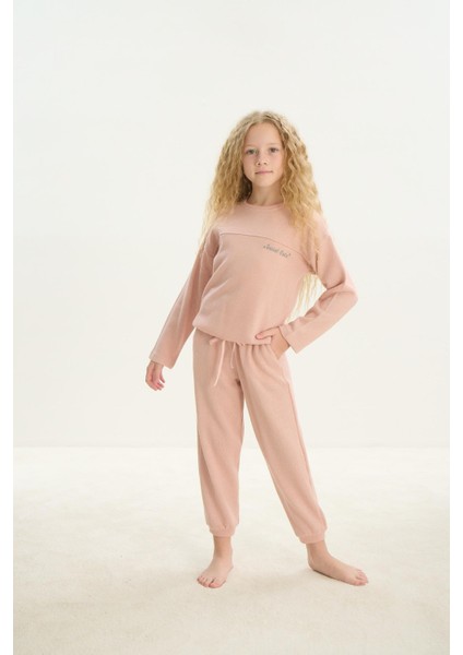 Kız Çocuk Uzun Kol Pudra Pijama Takım C0T3N7O8