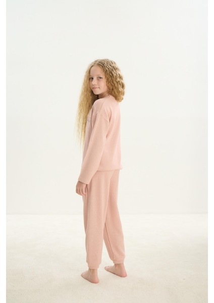 Kız Çocuk Uzun Kol Pudra Pijama Takım C0T3N7O8
