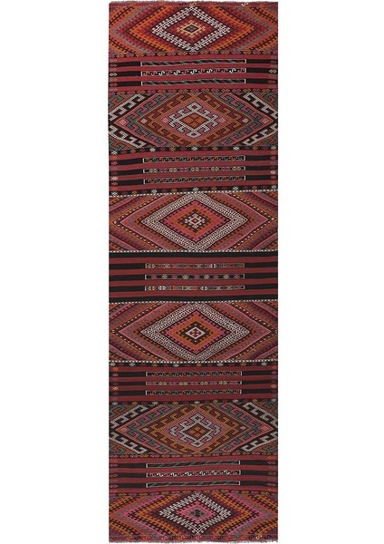 El Dokuma Geometrik Desenli Uzun Yolluk Kilim 143 x 445 cm