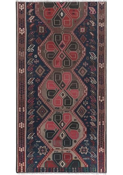 El Dokuma Geometrik Desenli Uzun Yolluk Kilim 181 x 351 cm