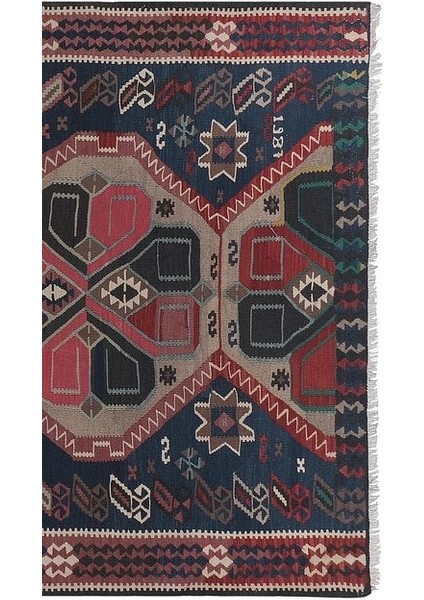 El Dokuma Geometrik Desenli Uzun Yolluk Kilim 181 x 351 cm