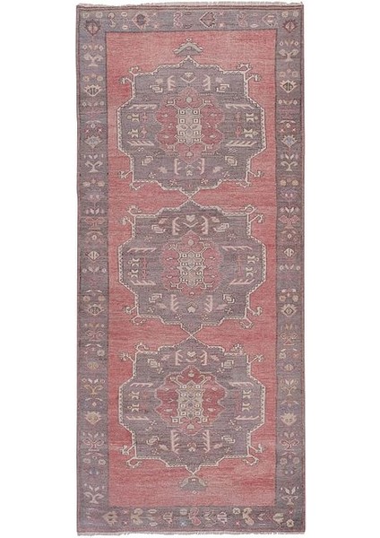 El Dokuma Geometrik Desenli Uzun Yolluk Halı 146 x 338 cm