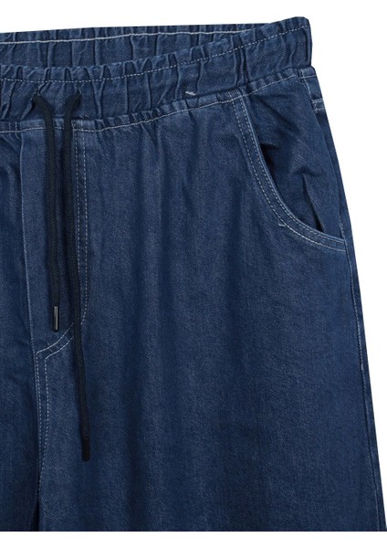 Erkek Büyük Beden 118-156 Kilo Arası Için Uygun Belden Bağcıklı Kot Pantolon Mavi