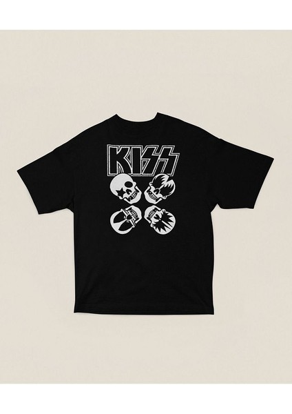 Müzik Grubu Kiss Baskılı Unisex Tişört, Oversize Rock Metal Tişört