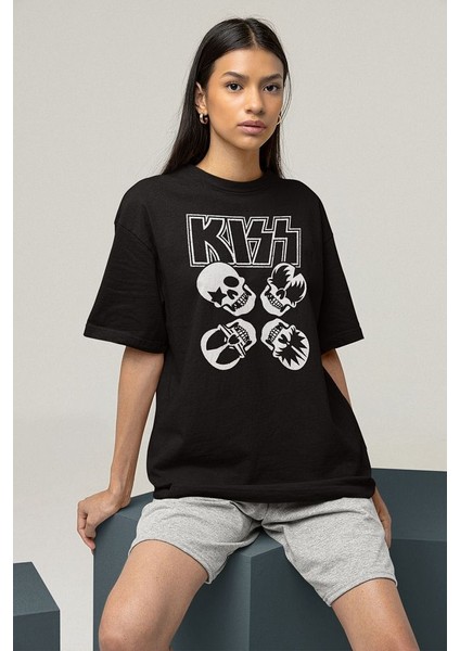 Müzik Grubu Kiss Baskılı Unisex Tişört, Oversize Rock Metal Tişört modelleri