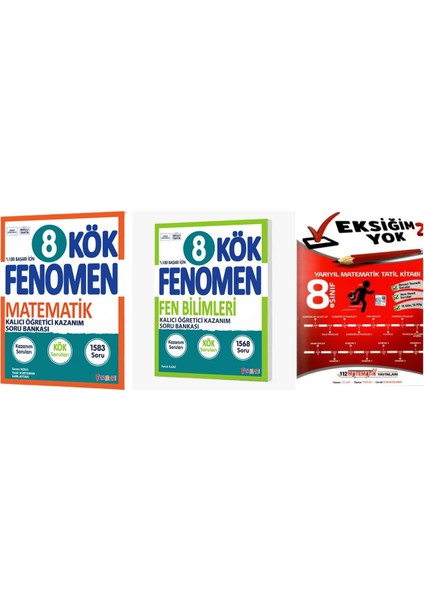 Fenomen 8. Sınıf Lgs Matematik Kök+Fen Kök Soru BANKASI+112 Matematik Soru Bankası(3kitap)