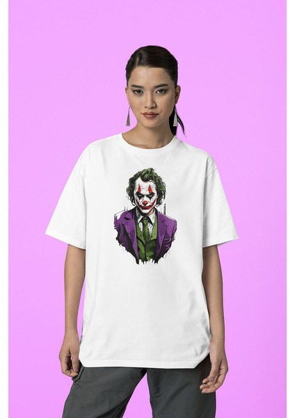Joker Baskılı Oversize Tişört, Unisex Tişört