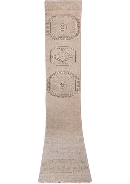 El Dokuma Karapınar Yöresi Geometrik Desenli Uzun Yolluk Halı 84 x 576 cm