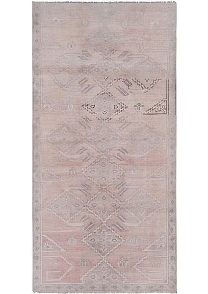 El Dokuma Karapınar Yöresi Geometrik Desenli Uzun Yolluk Halı 154 x 309 cm