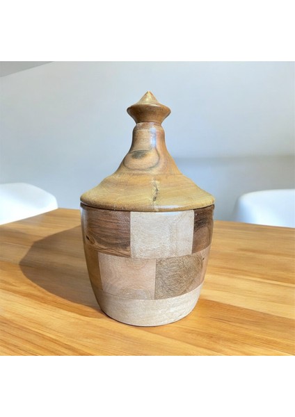 Zarif Detaylar: Ceviz Ağacından Desenli Kapaklı Saklama Kabı fırsatları