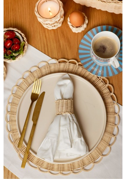 2'li Rattan Doğal Hasır Örme Amerikan Servis/supla/sunum (33 Cm) (2 Adet)