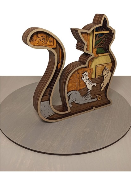 Ahşap Mdf Çok Katmanlı Meraklı Kediler Dekoratif Obje modelleri