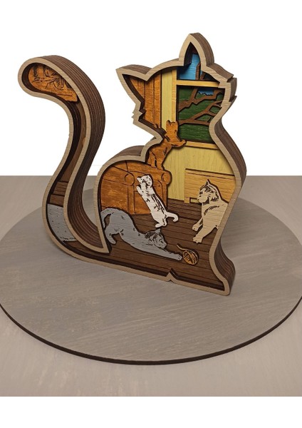 Ahşap Mdf Çok Katmanlı Meraklı Kediler Dekoratif Obje fırsatları