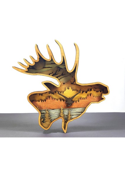 Ahşap Mdf Çok Katmanlı Geyik Manzara Dekoratif Obje
