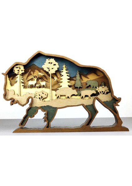 Ahşap Mdf Çok Katmanlı Orman Temalı Bizon Dekoratif Obje