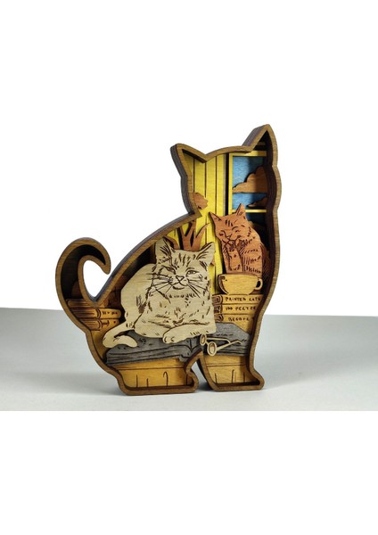 Ahşap Mdf Çok Katmanlı Kedi Dekoratif Obje