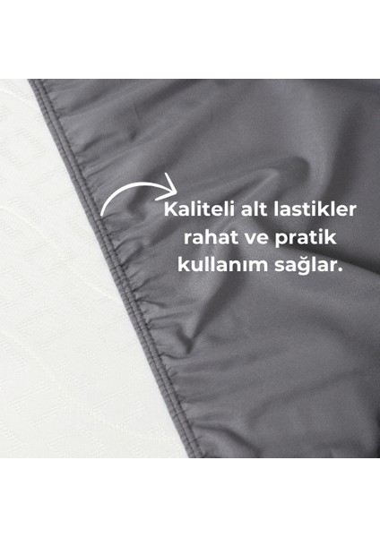 Rozet Tekstil Antrasit Lastikli Çarşaf Takımı Fitted Pamuklu Dokuma Kumaş Yastık Kılıflı