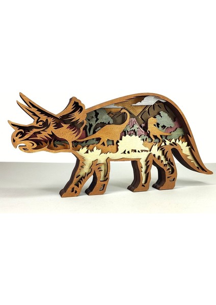 Ahşap Mdf Çok Katmanlı Dinozor Triceratops Dekoratif Obje