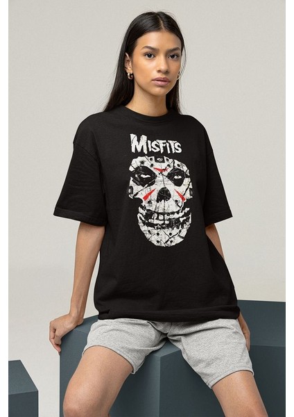Müzik Grubu Misfits Baskılı Unisex Oversize Tişört fiyatları