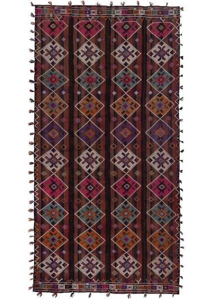 El Dokuma Kilim Karapınar Yöresi Geometrik Desenli Halı 162 x 323 cm