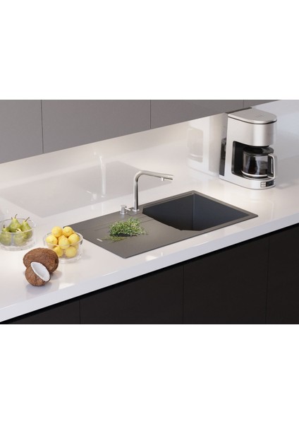Babil 50X86 Cm Tek Göz Antrasit Granit Mutfak Eviyesi