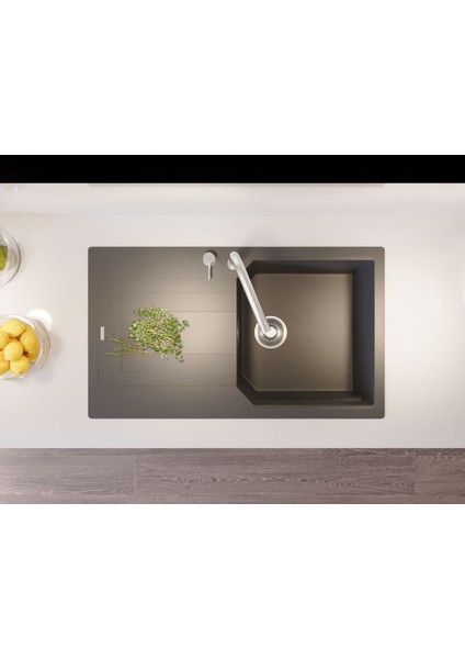 Babil 50X86 Cm Tek Göz Antrasit Granit Mutfak Eviyesi