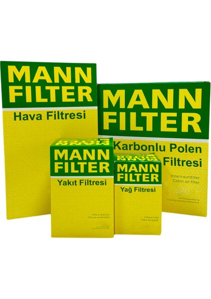 Mann Fılter Toyota Yaris 1.4 D4D Dizel Mann Filtre Bakım Seti 2009-2011 Hava+Yağ+Yakıt+Karbonlu Polen